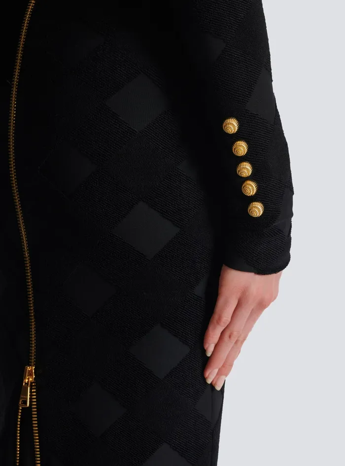 Balmain Long Gingham Boucleacute Dress Black Women Dresses