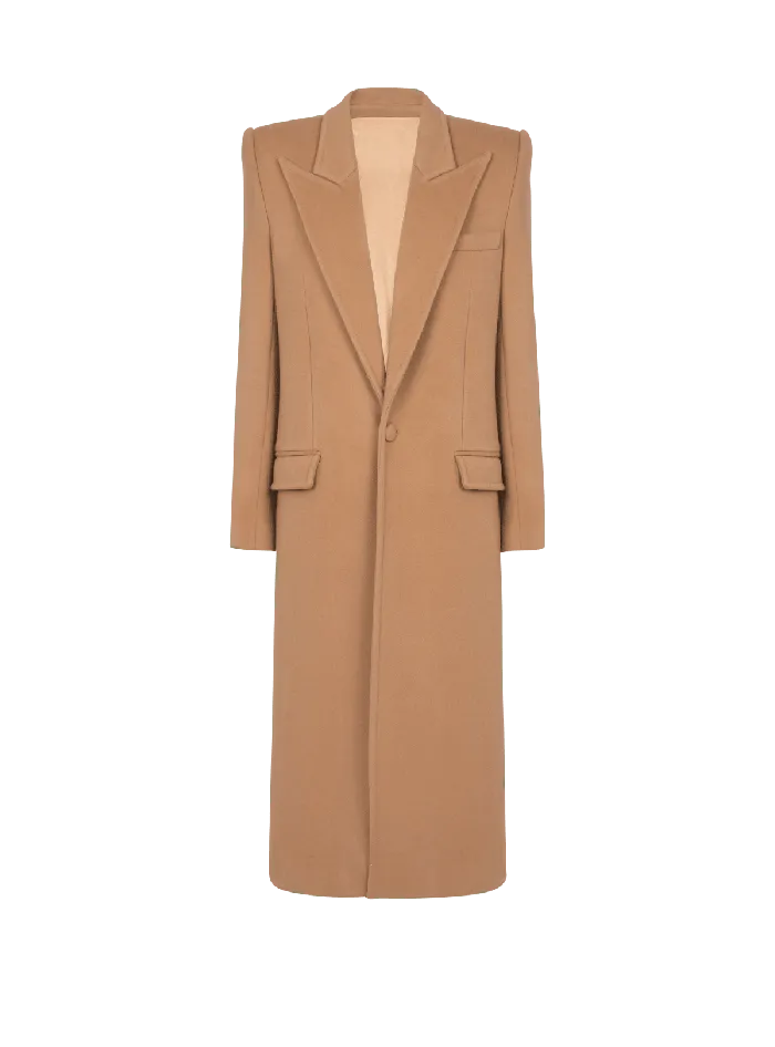 Balmain Long Wool And Cashmere Coat Brown Men Outerwear