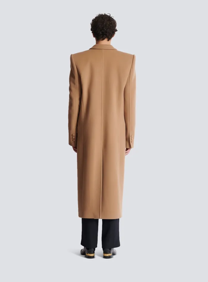 Balmain Long Wool And Cashmere Coat Brown Men Outerwear