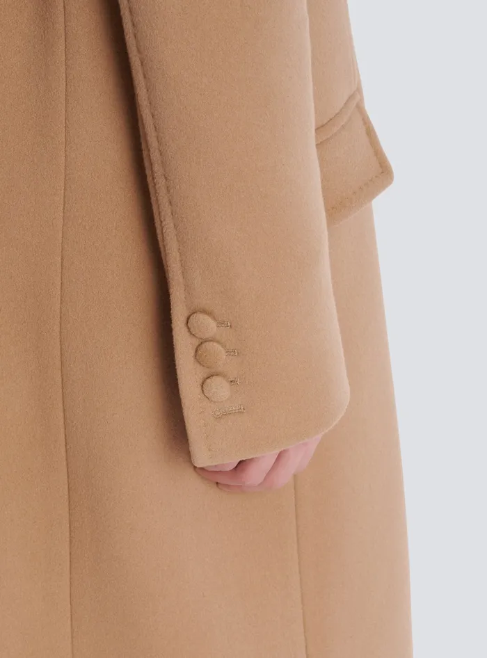 Balmain Long Wool And Cashmere Coat Brown Men Outerwear