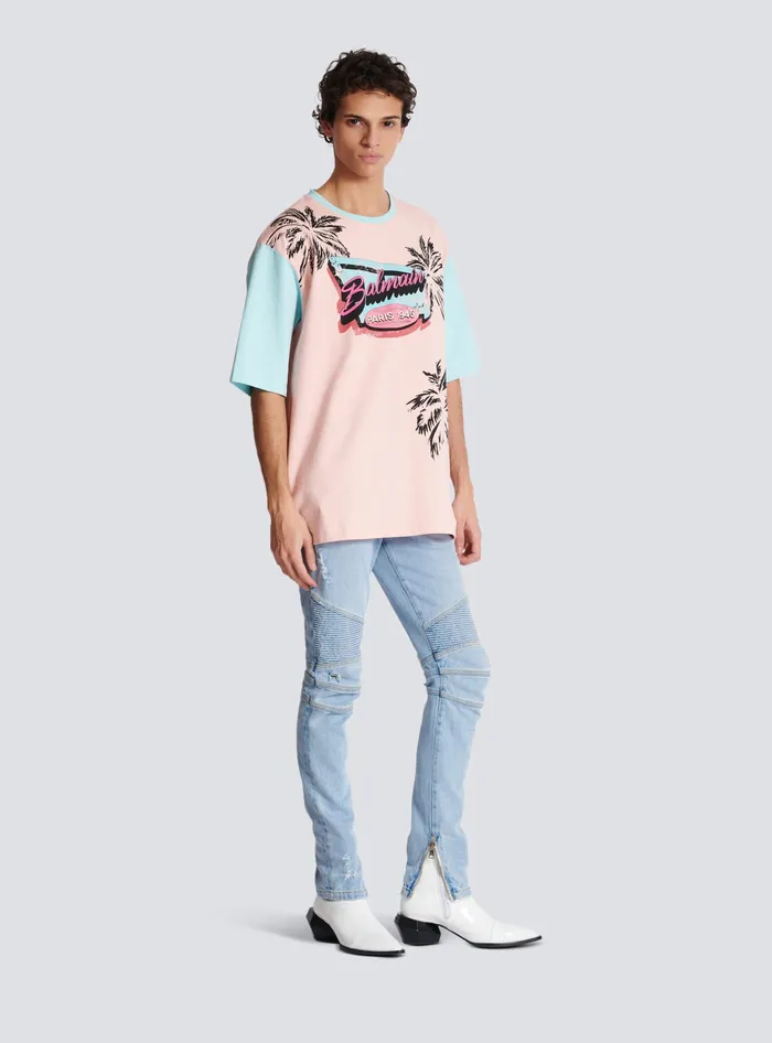 Balmain Loose Miami Printed Tshirt Multicolor Men TShirts