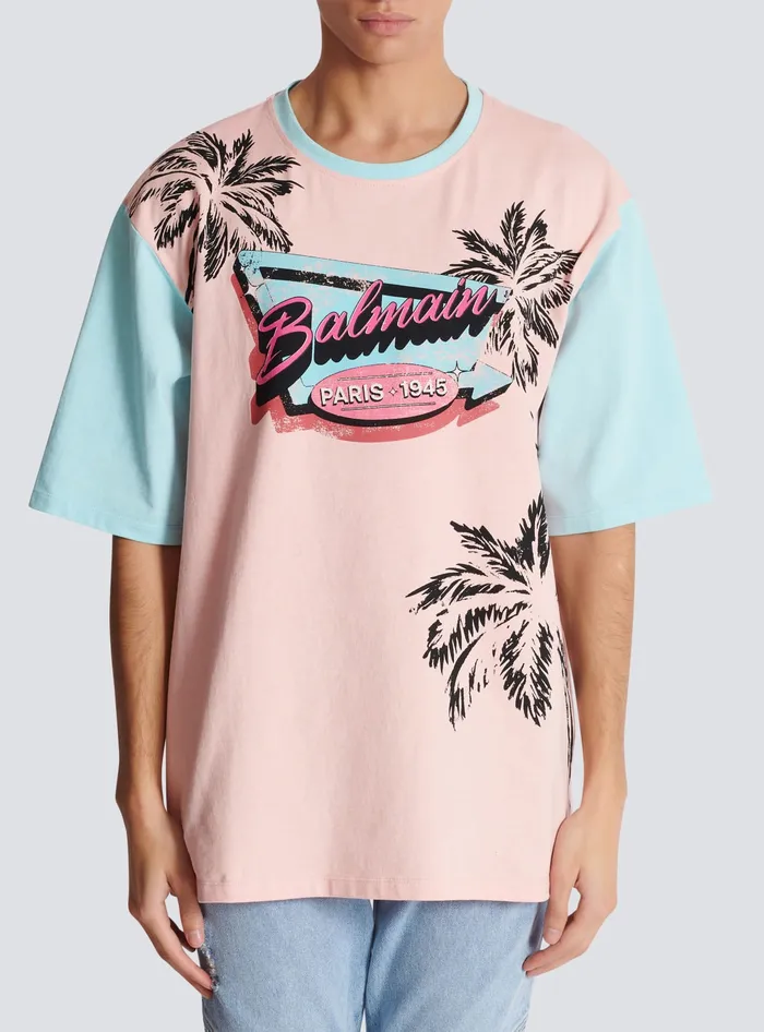 Balmain Loose Miami Printed Tshirt Multicolor Men TShirts