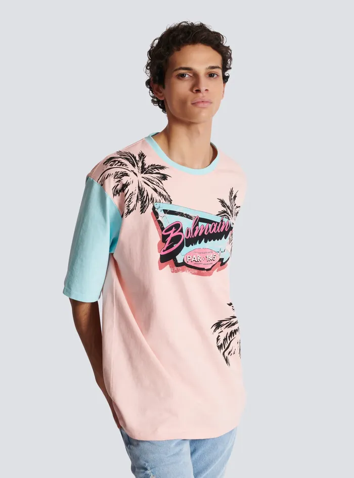 Balmain Loose Miami Printed Tshirt Multicolor Men TShirts