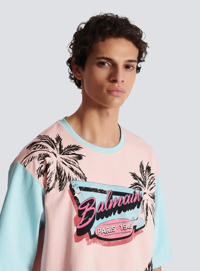 Balmain Loose Miami Printed Tshirt Multicolor Men TShirts