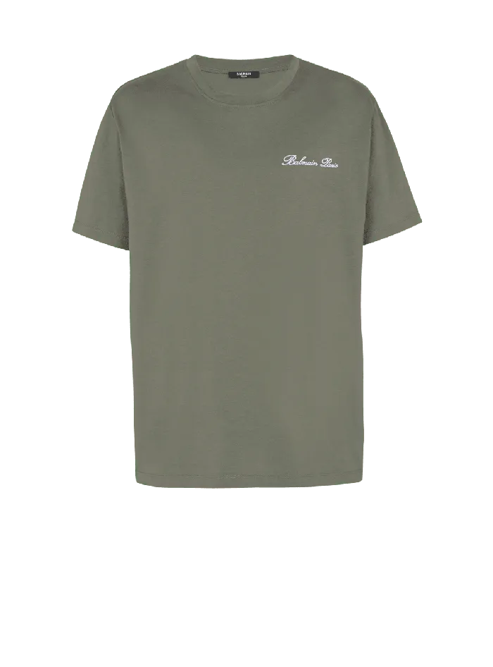Balmain Loose Tshirt With Signature Embroidery Khaki Men TShirts