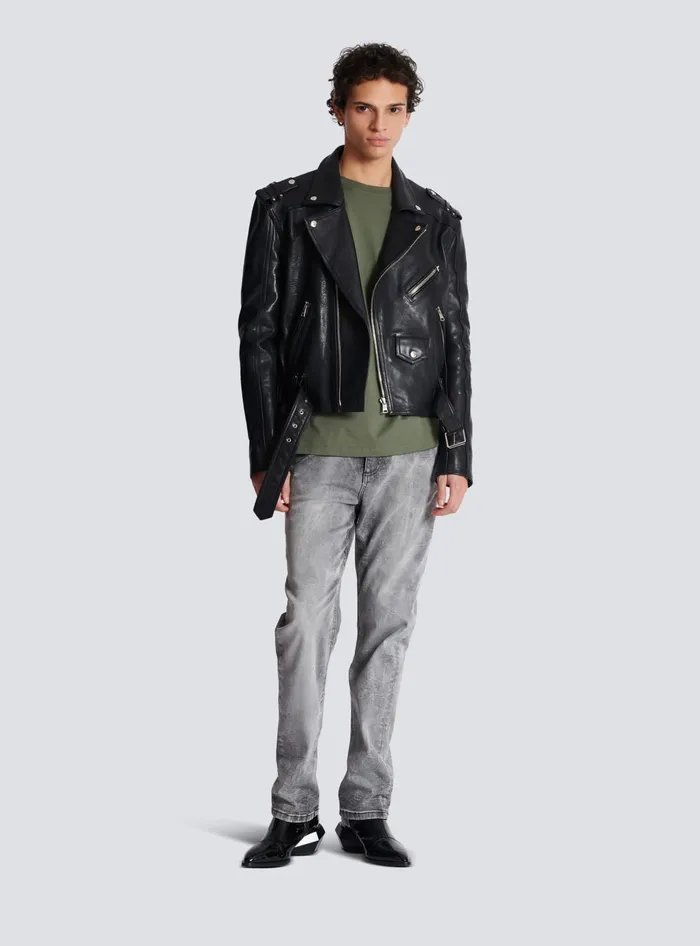Balmain Loose Tshirt With Signature Embroidery Khaki Men TShirts
