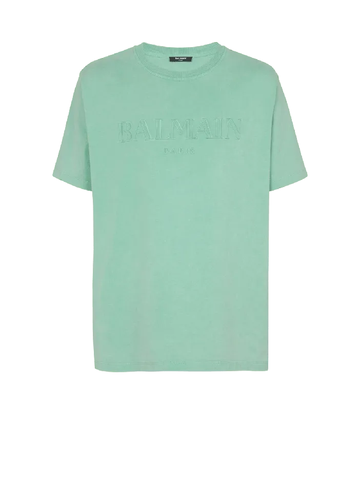 Balmain Loose Tshirt With Vintage Embroidery Green Men TShirts