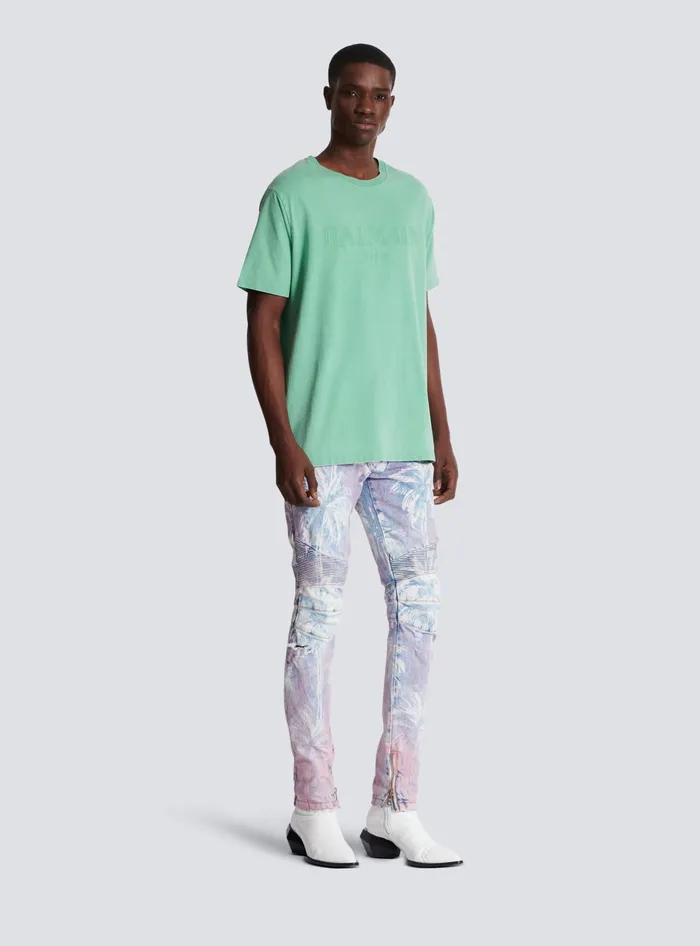 Balmain Loose Tshirt With Vintage Embroidery Green Men TShirts
