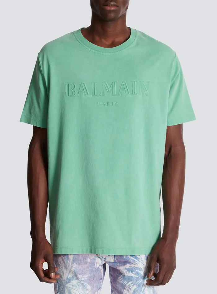 Balmain Loose Tshirt With Vintage Embroidery Green Men TShirts
