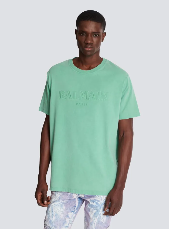 Balmain Loose Tshirt With Vintage Embroidery Green Men TShirts