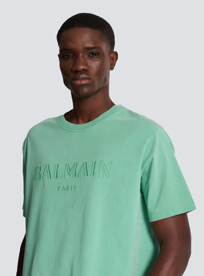 Balmain Loose Tshirt With Vintage Embroidery Green Men TShirts