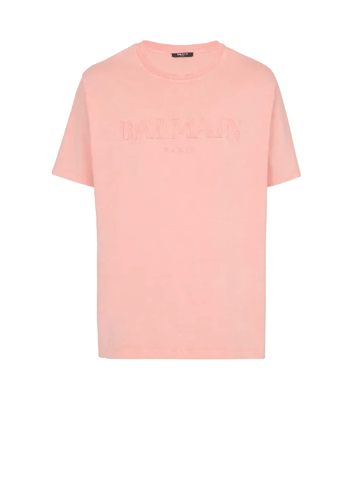 Balmain Loose Tshirt With Vintage Embroidery Pink Men TShirts