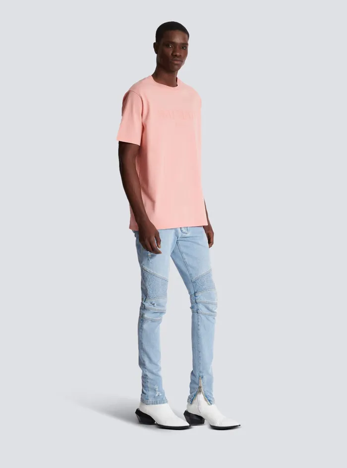 Balmain Loose Tshirt With Vintage Embroidery Pink Men TShirts