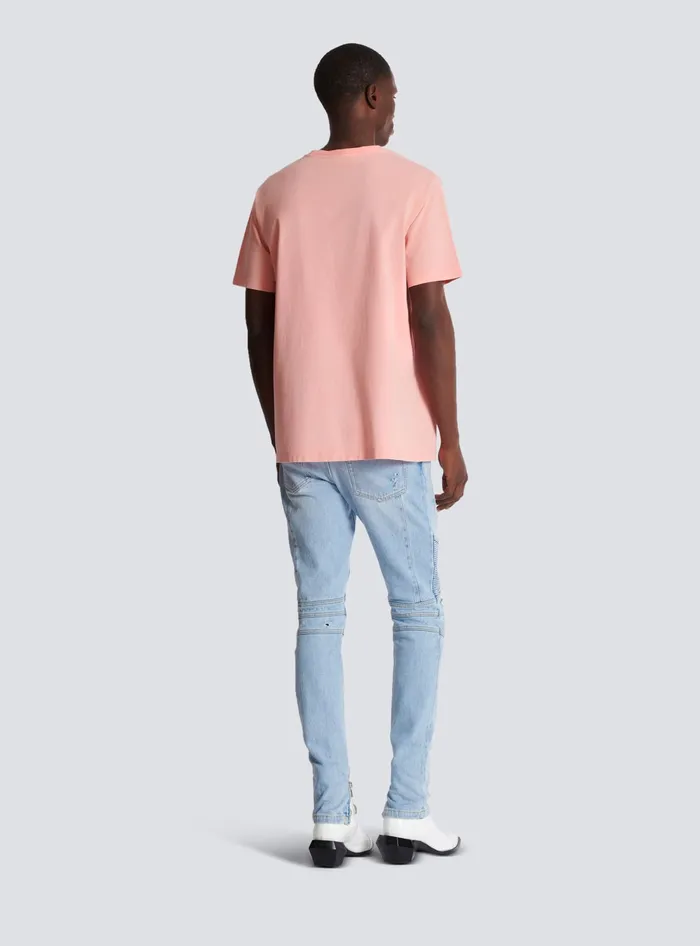 Balmain Loose Tshirt With Vintage Embroidery Pink Men TShirts