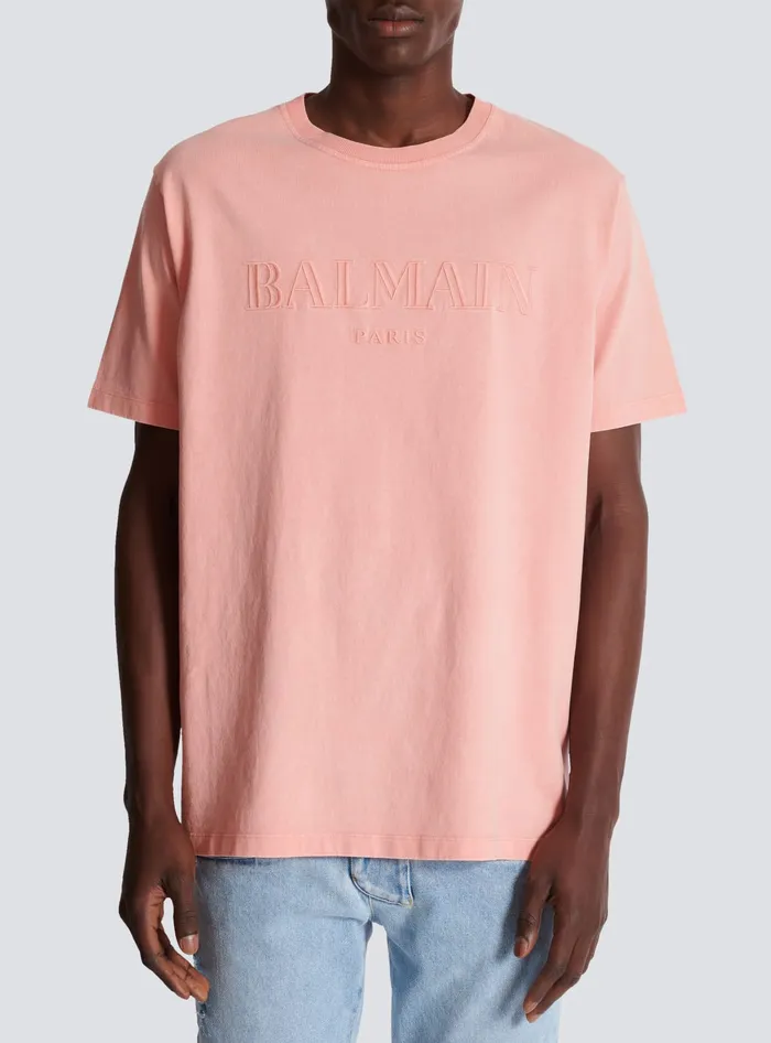 Balmain Loose Tshirt With Vintage Embroidery Pink Men TShirts