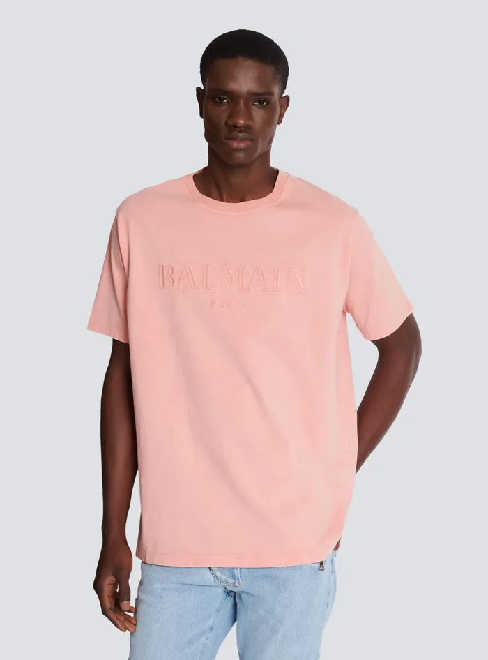 Balmain Loose Tshirt With Vintage Embroidery Pink Men TShirts