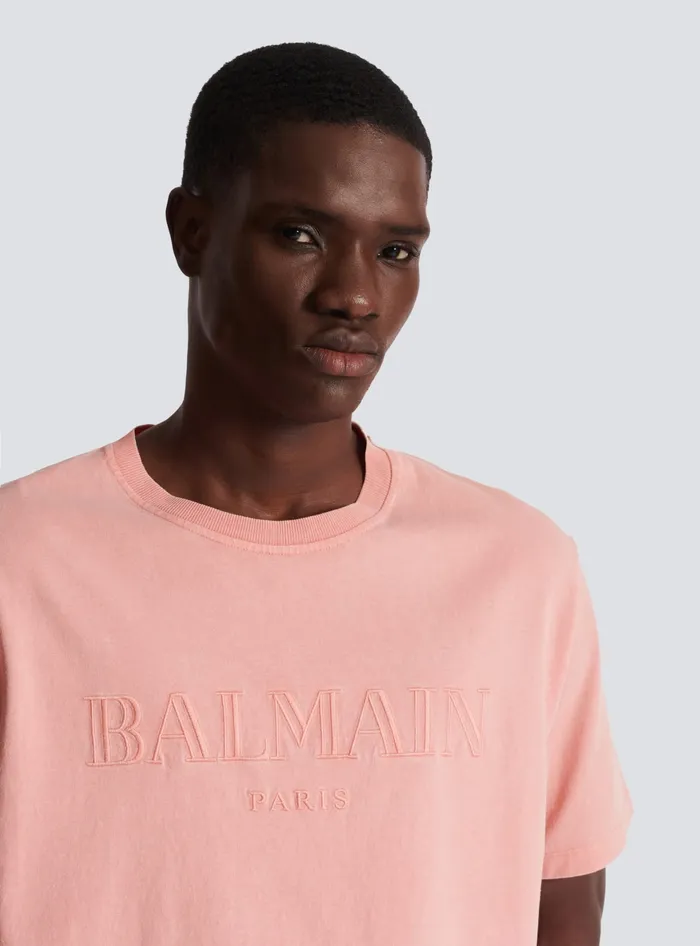 Balmain Loose Tshirt With Vintage Embroidery Pink Men TShirts