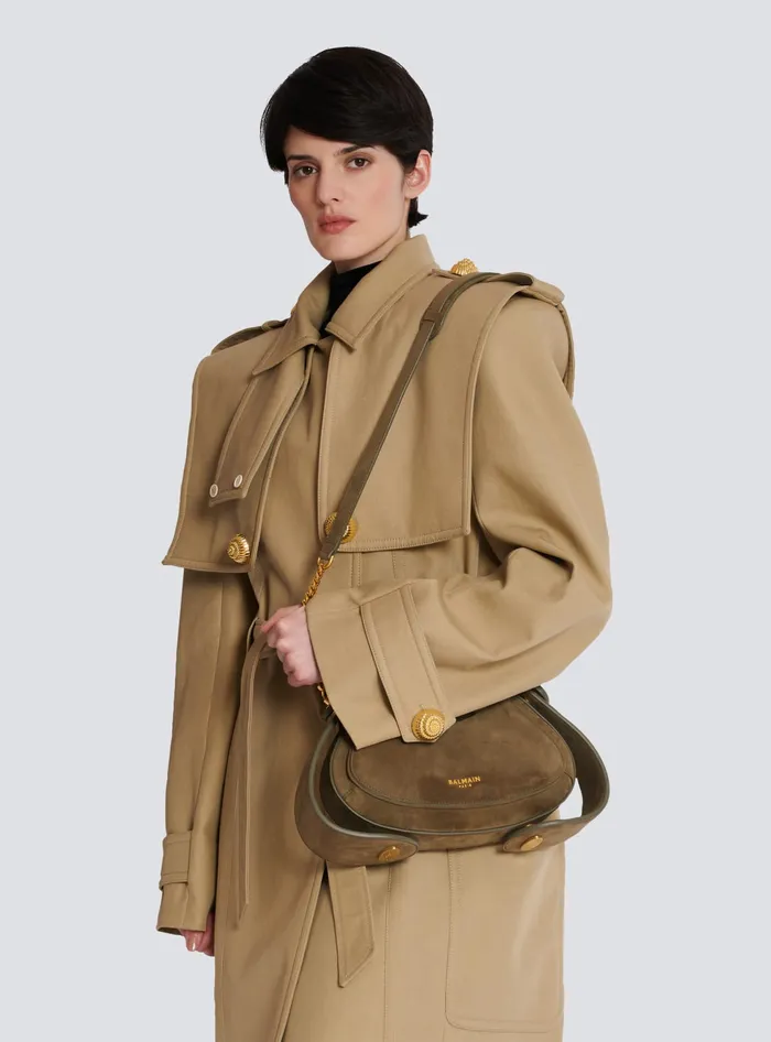 Balmain Medium Suede Jolie Madame Bag Khaki Women Handbags
