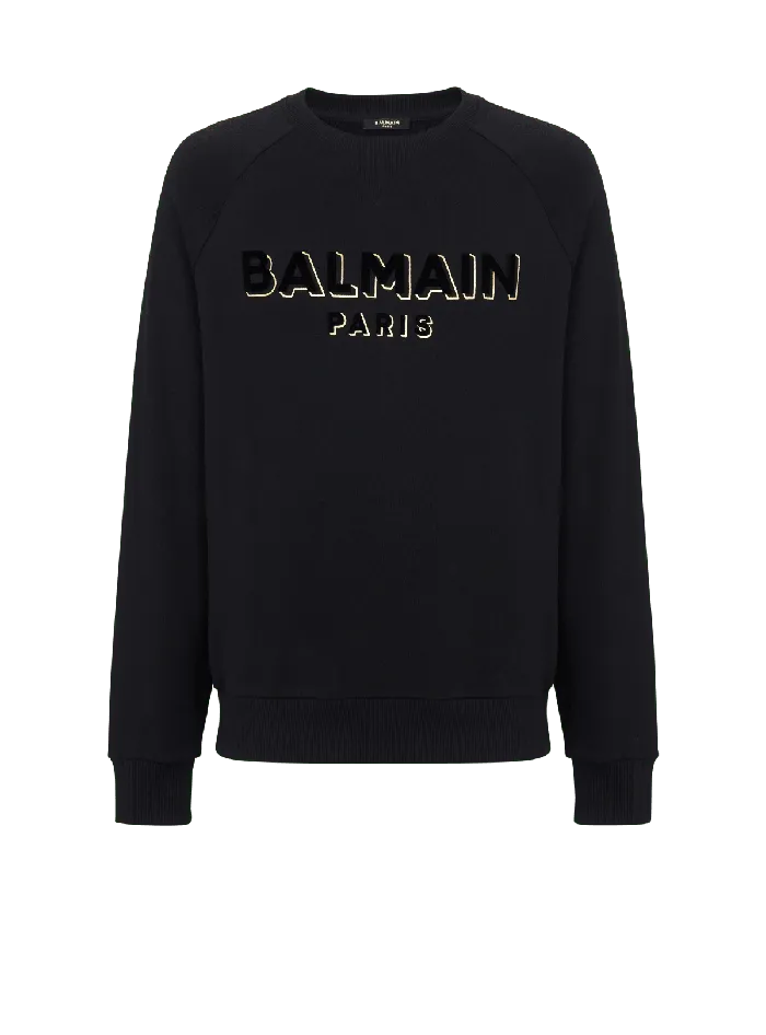 Balmain Metallic Flocked Sweatshirt Gold Men Sweatshirts