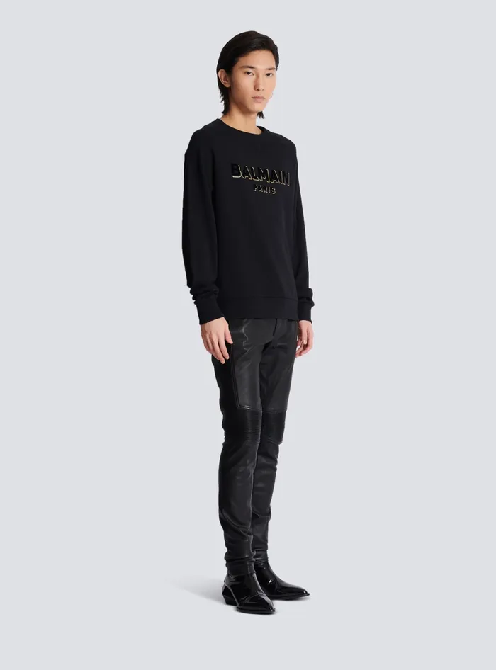 Balmain Metallic Flocked Sweatshirt Gold Men Sweatshirts