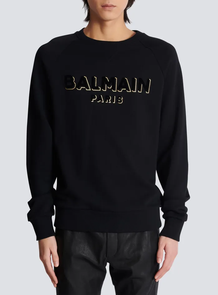 Balmain Metallic Flocked Sweatshirt Gold Men Sweatshirts