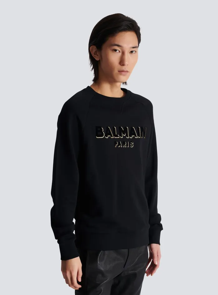 Balmain Metallic Flocked Sweatshirt Gold Men Sweatshirts