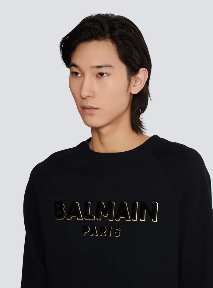 Balmain Metallic Flocked Sweatshirt Gold Men Sweatshirts