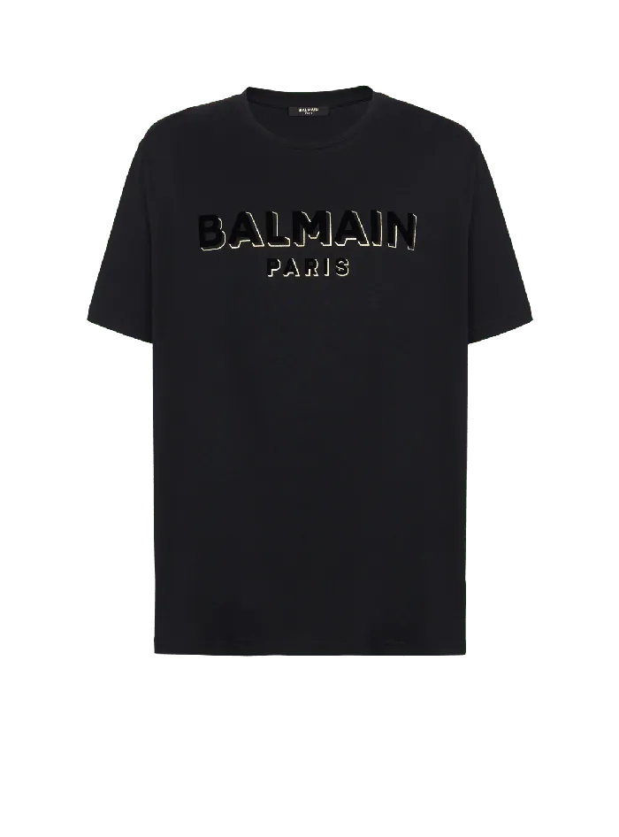 Balmain Metallic Flocked Tshirt Gold Men TShirts