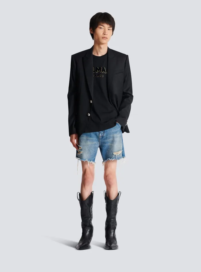 Balmain Metallic Flocked Tshirt Gold Men TShirts