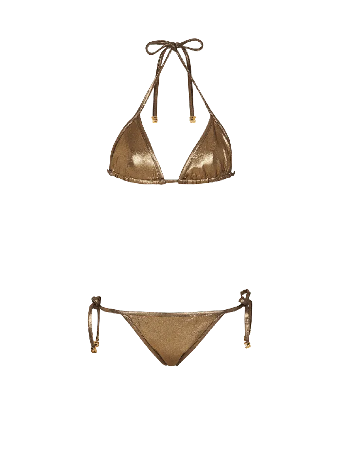 Balmain Metallic Triangle Bikini Gold Women Swimwear