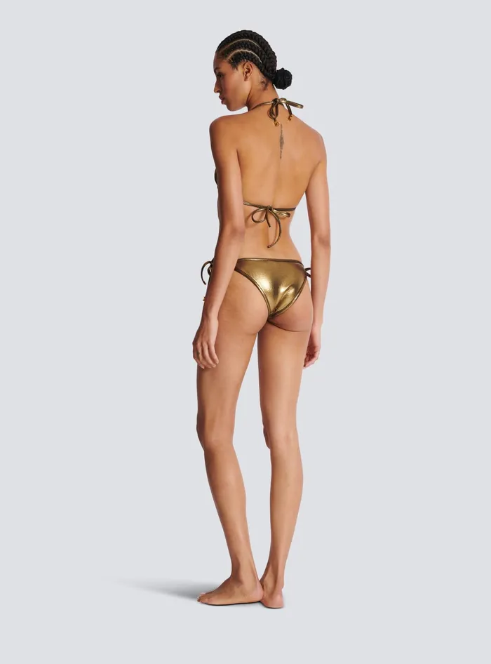 Balmain Metallic Triangle Bikini Gold Women Swimwear