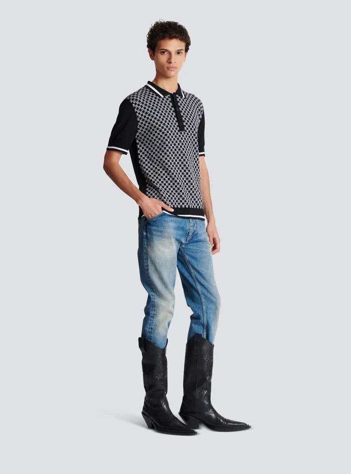 Balmain Mini Monogram Polo Shirt Black Men Shirts And Polos
