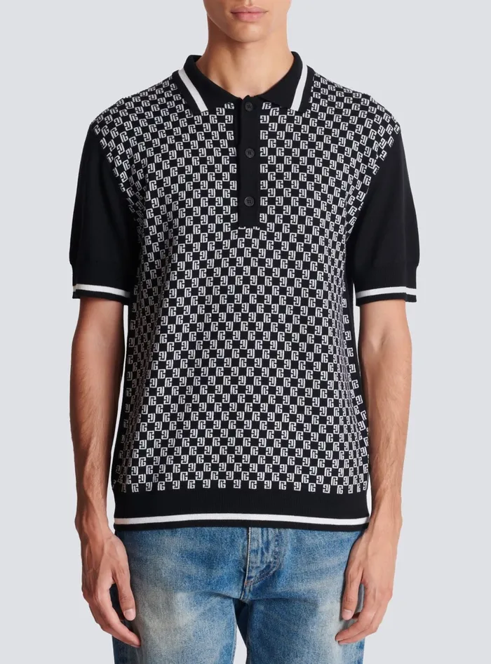 Balmain Mini Monogram Polo Shirt Black Men Shirts And Polos
