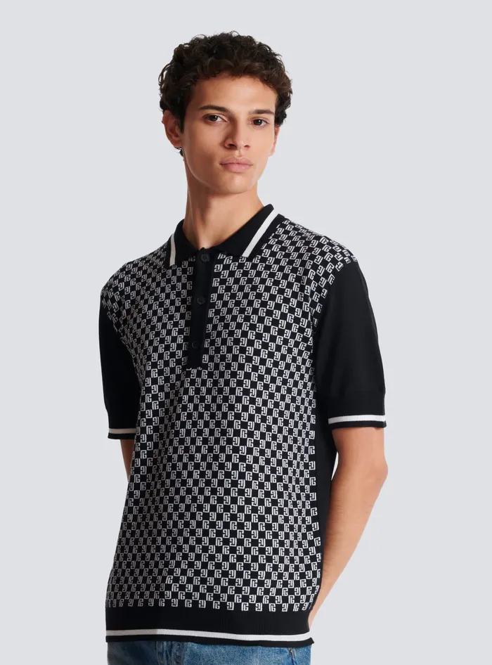 Balmain Mini Monogram Polo Shirt Black Men Shirts And Polos