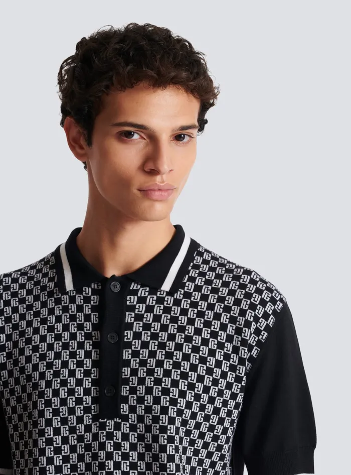 Balmain Mini Monogram Polo Shirt Black Men Shirts And Polos
