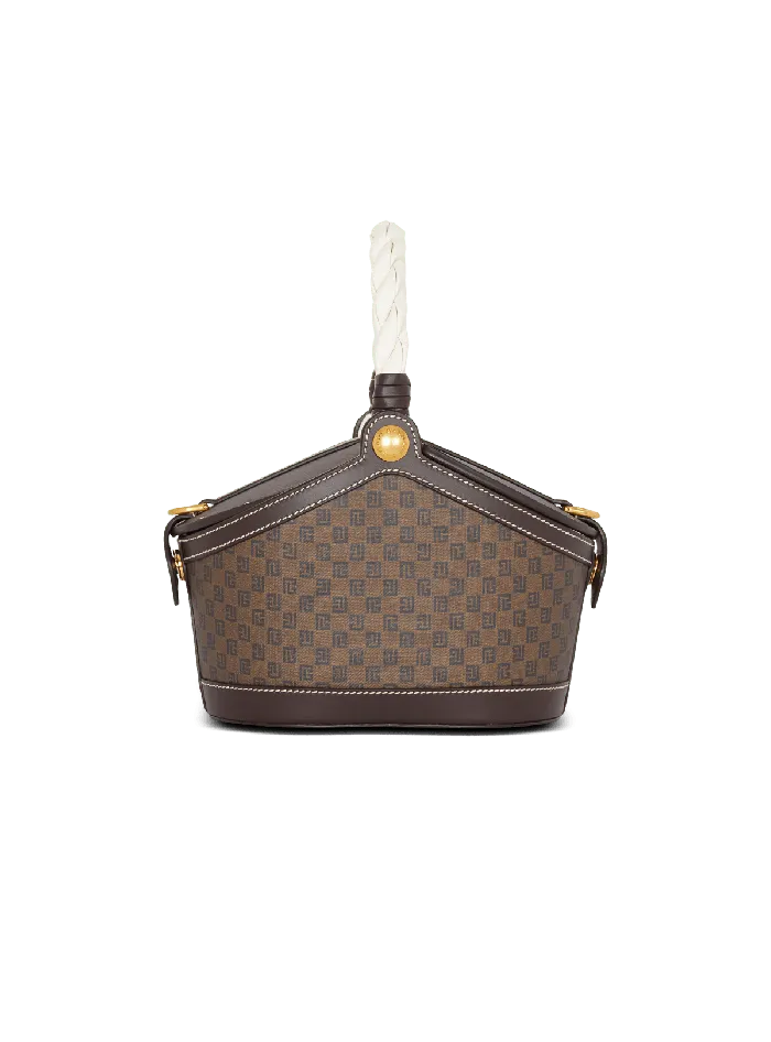 Balmain Monogram Canvas And Leather Bucket Bag Brown Women Handbags