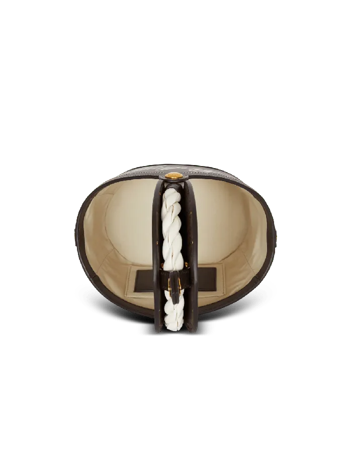 Balmain Monogram Canvas And Leather Bucket Bag Brown Women Handbags