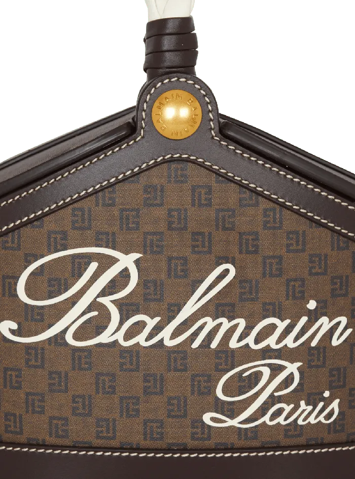 Balmain Monogram Canvas And Leather Bucket Bag Brown Women Handbags