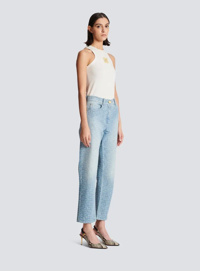 Balmain Monogram Classic Jeans Blue Women Denim