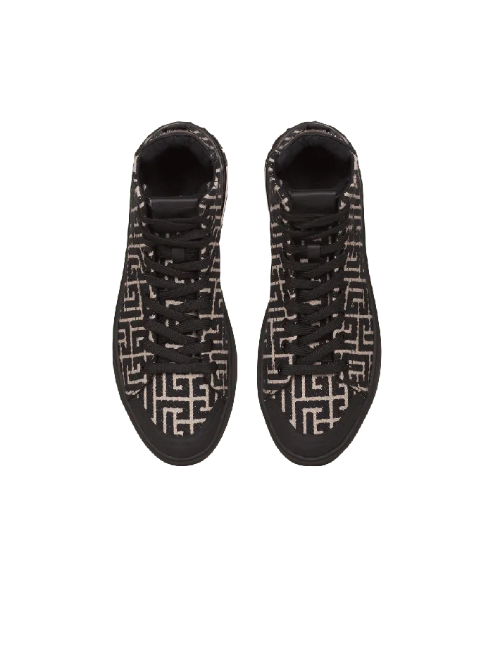 Balmain Monogram Jacquard BCourt Hightop Sneakers Black Men Sneakers