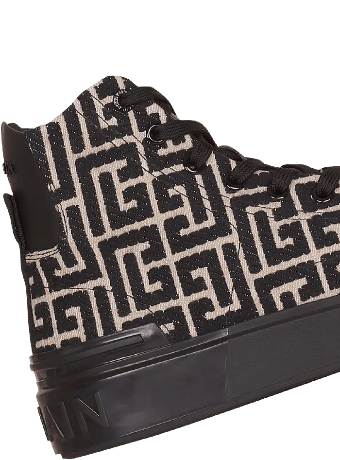 Balmain Monogram Jacquard BCourt Hightop Sneakers Black Men Sneakers