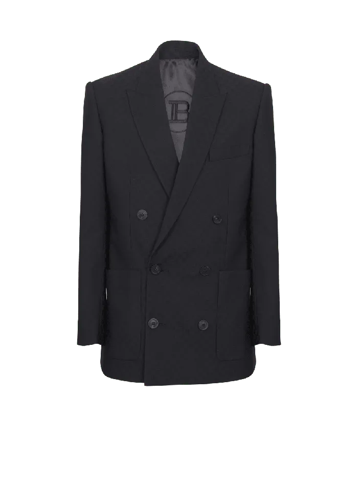 Balmain Monogram Jacquard Blazer Black Men Jackets And Blazers