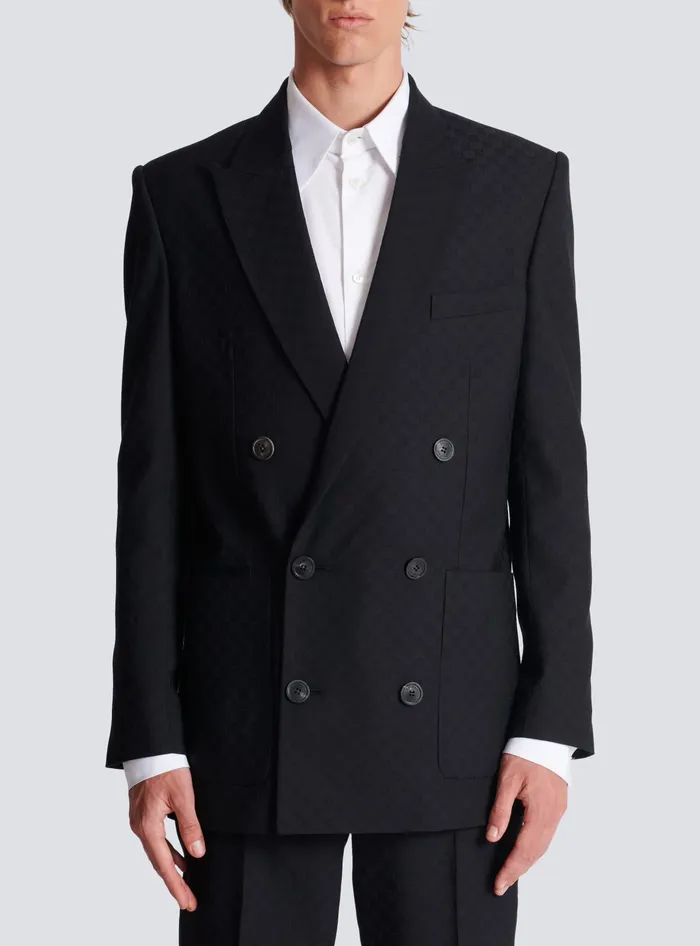 Balmain Monogram Jacquard Blazer Black Men Jackets And Blazers