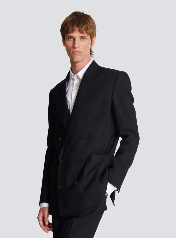 Balmain Monogram Jacquard Blazer Black Men Jackets And Blazers