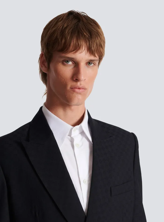 Balmain Monogram Jacquard Blazer Black Men Jackets And Blazers