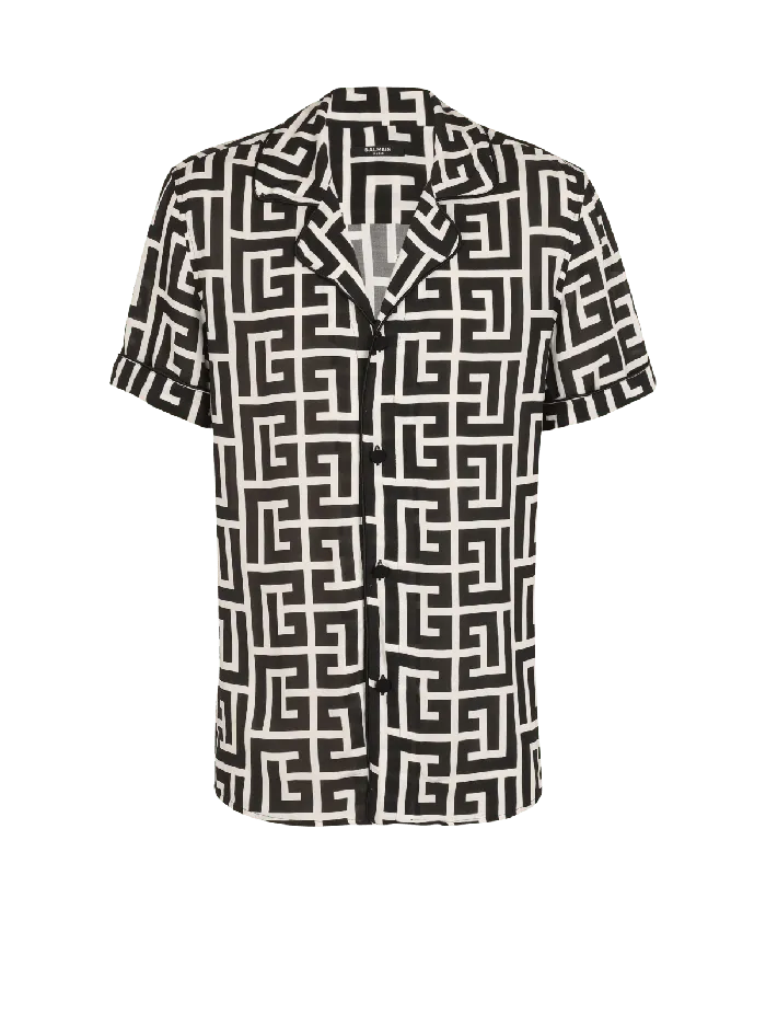 Balmain Monogramprinted Shirt Black Men Shirts And Polos