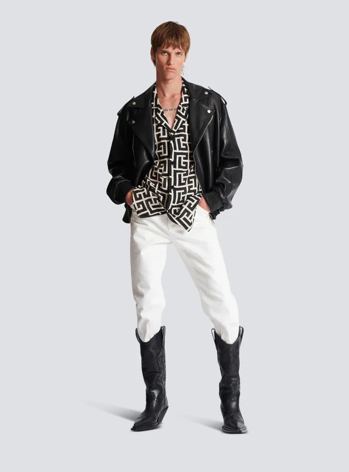 Balmain Monogramprinted Shirt Black Men Shirts And Polos