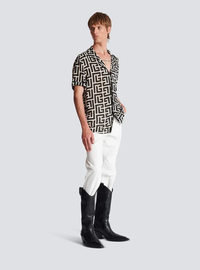 Balmain Monogramprinted Shirt Black Men Shirts And Polos