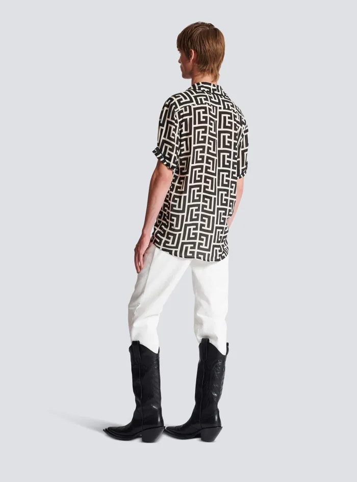 Balmain Monogramprinted Shirt Black Men Shirts And Polos