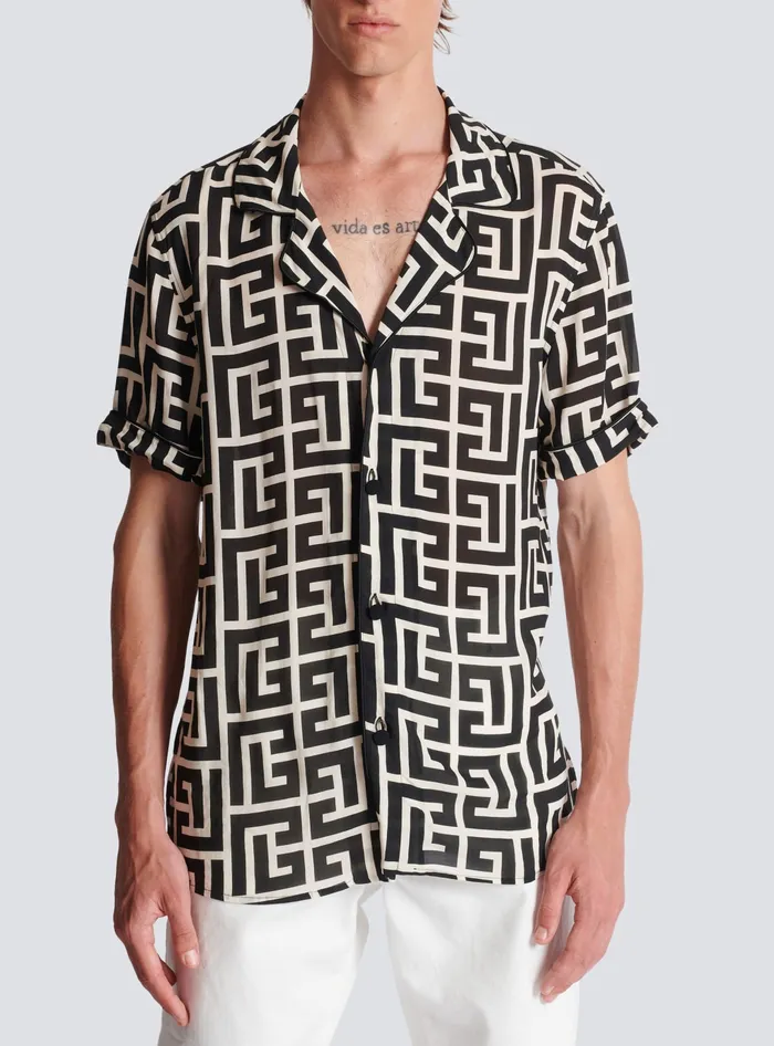 Balmain Monogramprinted Shirt Black Men Shirts And Polos